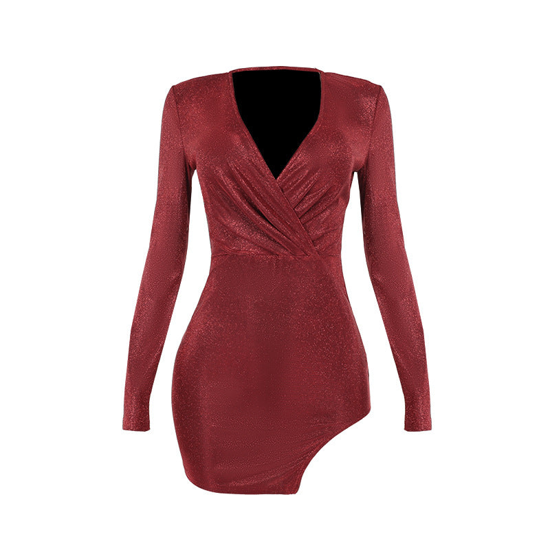 Dame Glitrende Dybe Udsnit Mini Kjole Stilla