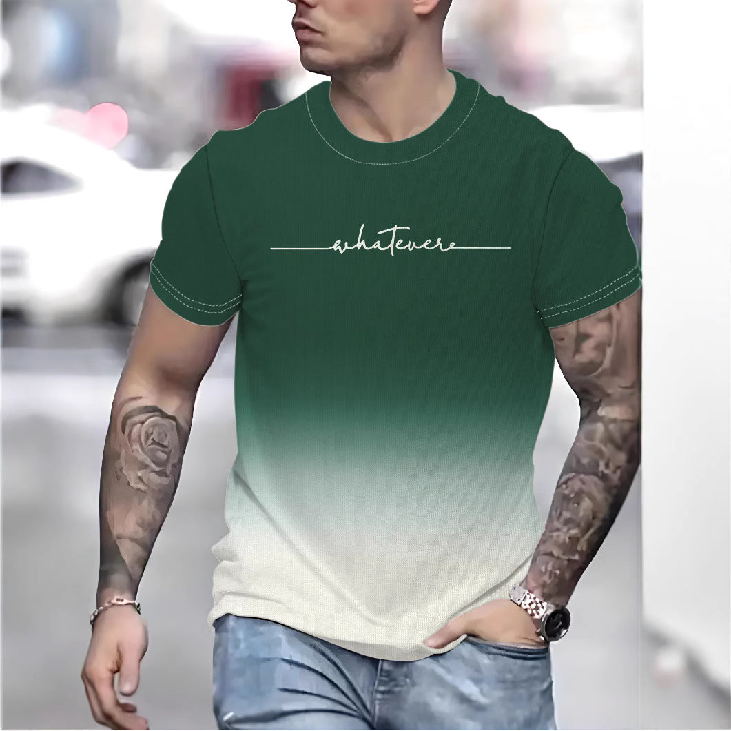 Herrer T-shirt med kreativ inskrift og moderne farvegradient Stilla
