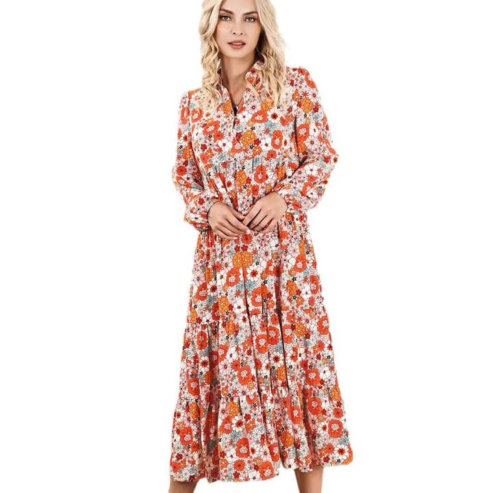 Dame Floral Print Maxi Skjorte Kjole Stilla