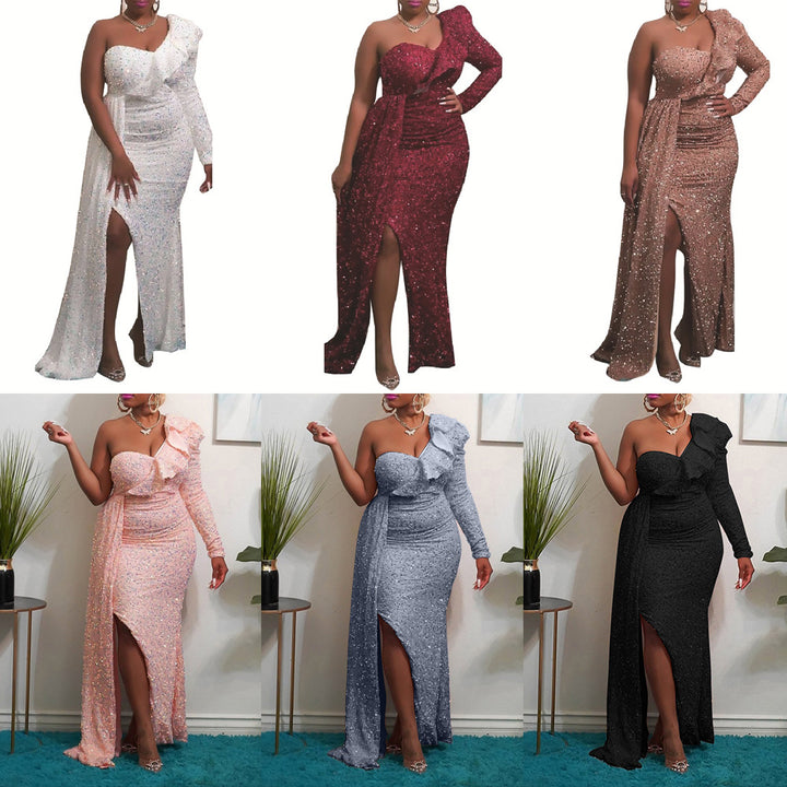 Dame Glamourøst Aftenkjole med asymmetrisk Design og glitrende Pailletter Stilla