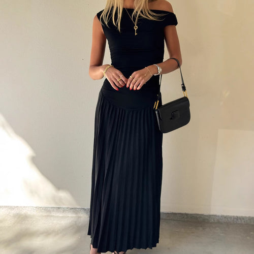Damer Off-Shoulder Plisseret Maxi Nederdel Sæt Stilla