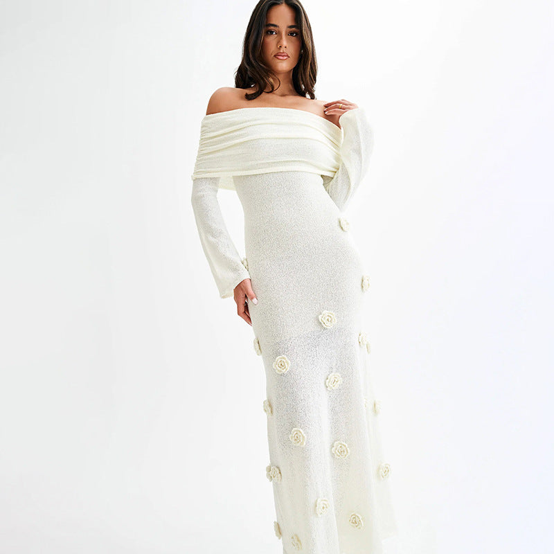Kvinder Elegant Off-Shoulder Blomsterkjole Maxi Stilla