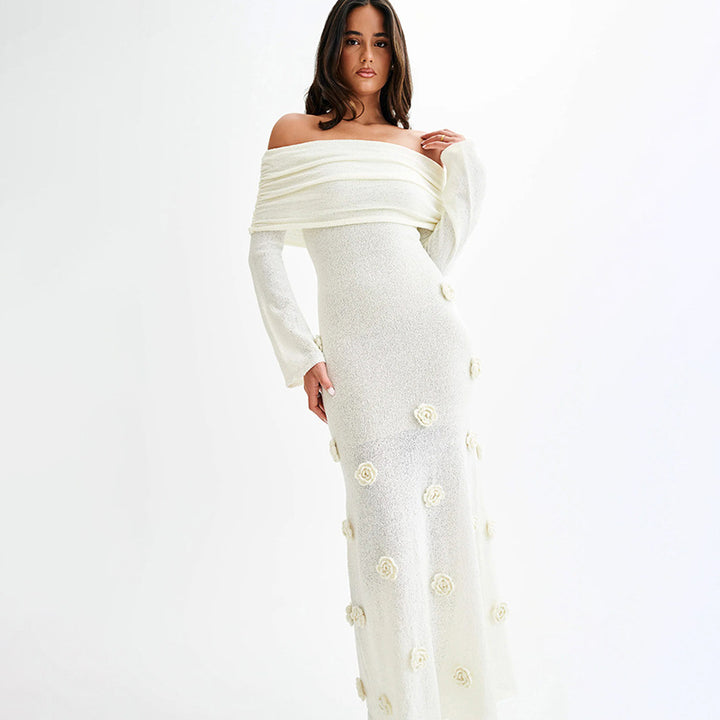 Kvinder Elegant Off-Shoulder Blomsterkjole Maxi Stilla