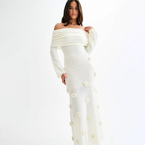 Kvinder Elegant Off-Shoulder Blomsterkjole Maxi Stilla