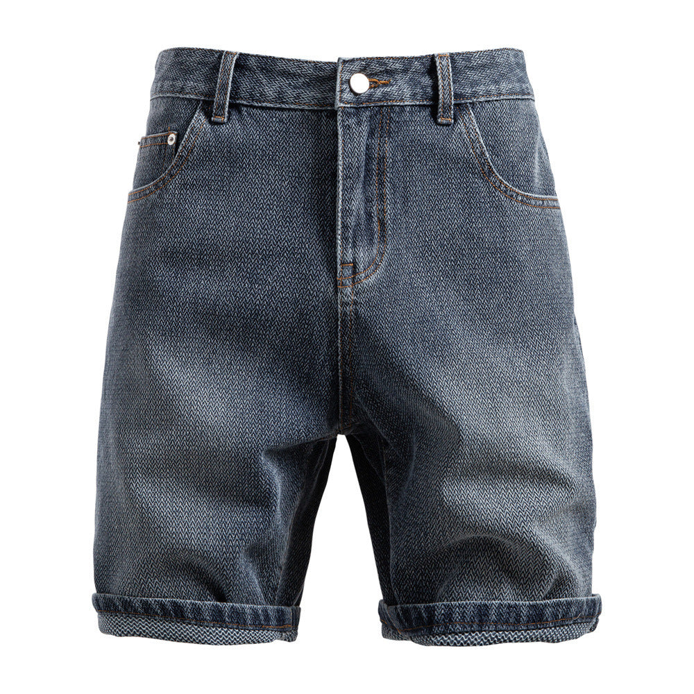 Herrer nan Jeansshorts med opfoldning, medium høj talje og klassisk lommeopdeling Skovae