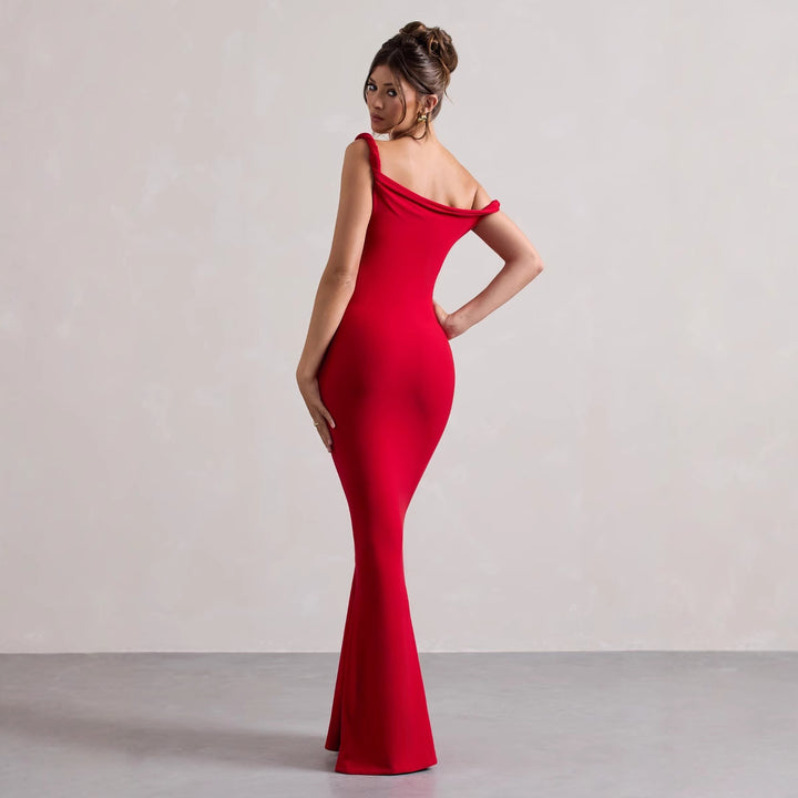 Elegant dame-en-skulder-maksikjole Stilla