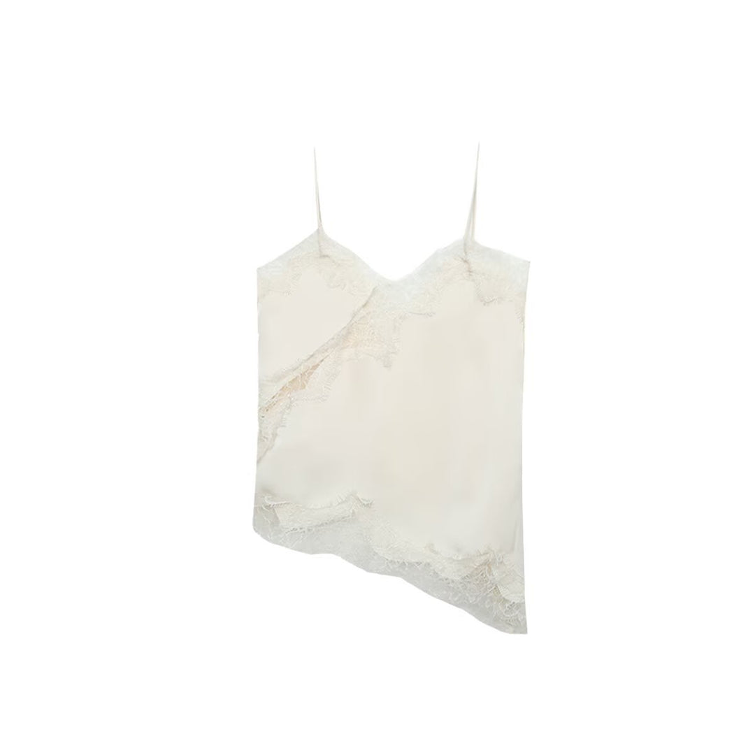Dame-spids-camisole med asymmetrisk snit og elegante prikker Skovae