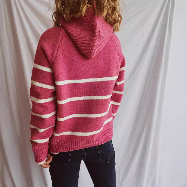 Kvinder sweater med mode krave og stribet mønster Stilla