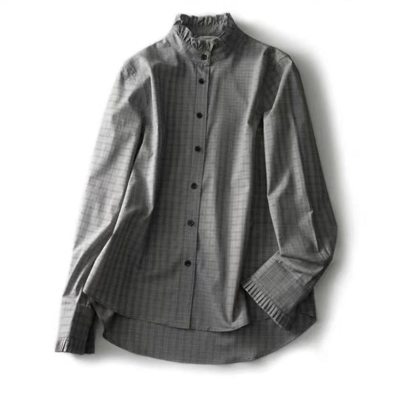 Damebluse med ståkrave og struktureret design Stilla