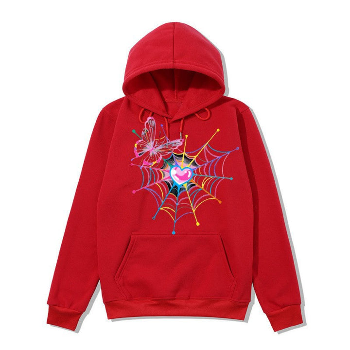 Kvinders hætte sweatshirt med kunstnerisk sommerfugl edderkoppespind motiv Skovae