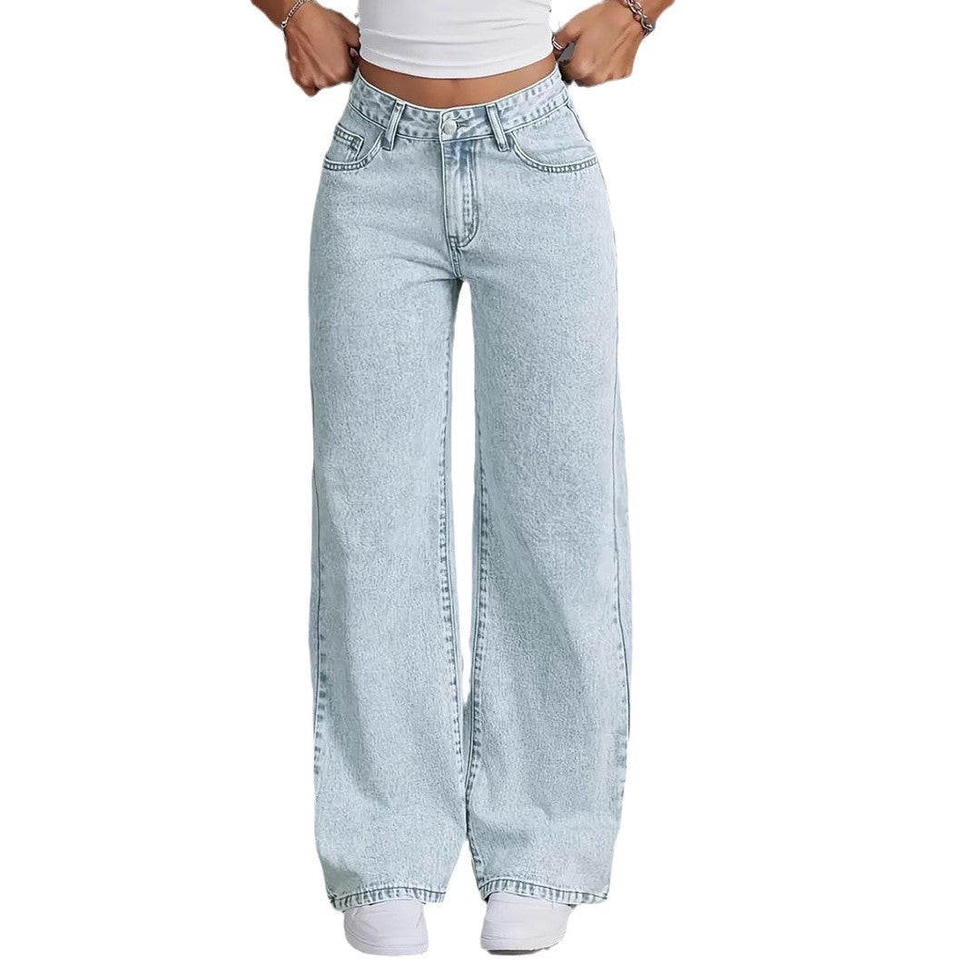 Dame Højtaljede Bredbenede Denim Jeans Stilla