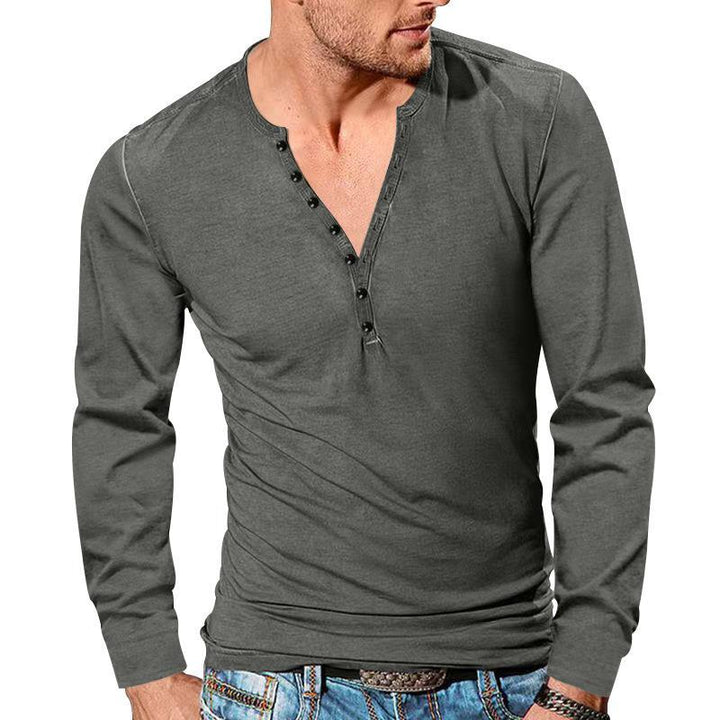 Herrer nan tætsiddende langærmet Henley shirt med kort knaplukning lavet af strækbomuld Skovae