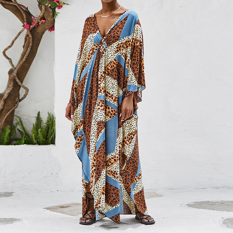 Dame Strandkaftan med elegant V-udskæring og luftige ærmer Stilla