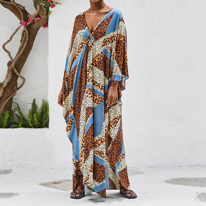 Dame Strandkaftan med elegant V-udskæring og luftige ærmer Stilla