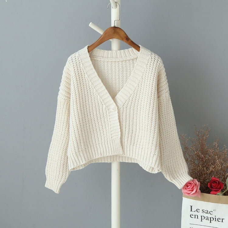 Kvinders chunky strikket cardigan med en løs pasform og dekorativ V-hals Stilla