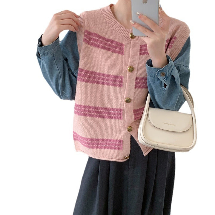 Damer Komfortabel Cardigan med Moderne Striber og Mode Knap Lukning Stilla
