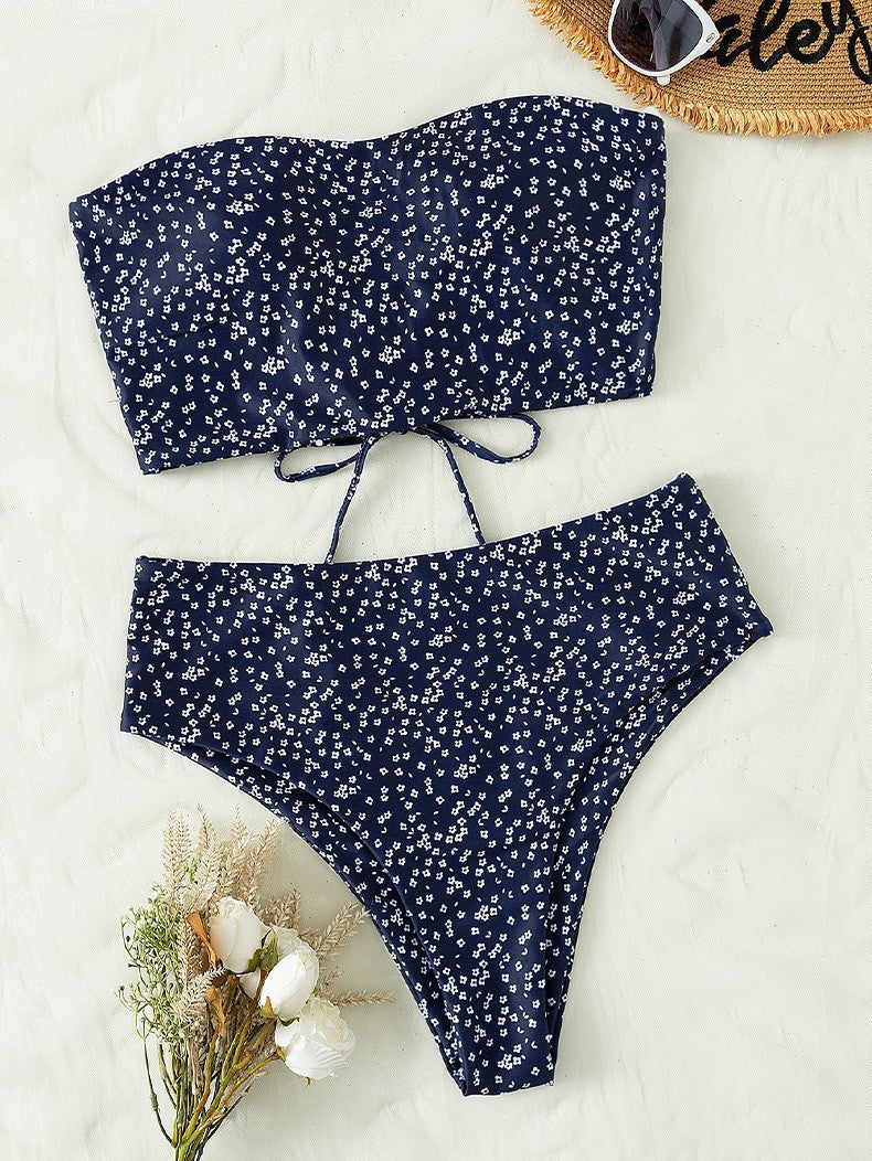 Dame bikini-sæt med bandeau-top og høj talje-bikini-bund Skovae