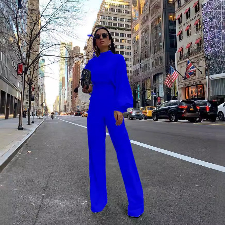 Damer Elegant Jumpsuit med brede ærmer og høj krave Skovae