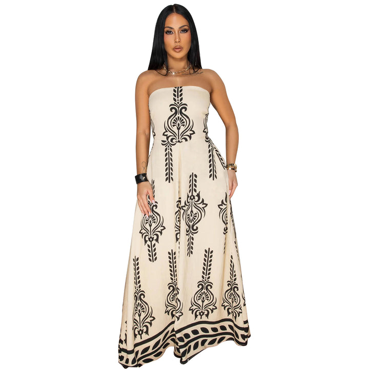 Dame Maxi-kjole med elegant skulderfri design og iøjnefaldende print Stilla