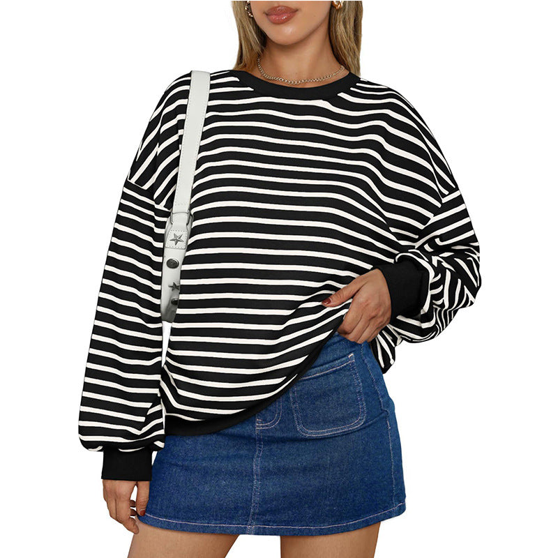 Dame Oversized Stribetrøje med bred pasform og elastiske manchetter Stilla