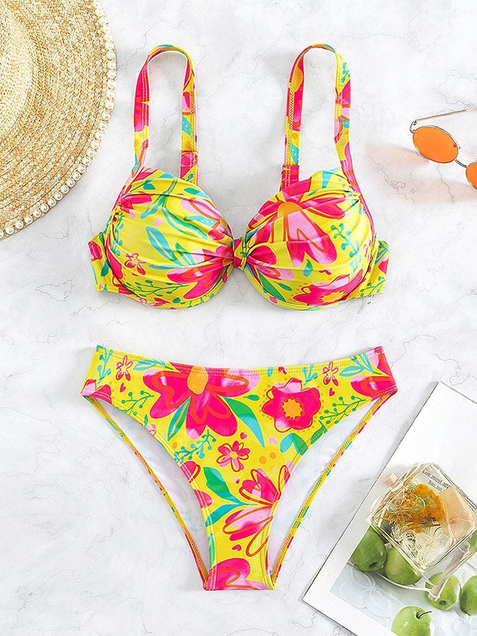 Dame blomster mønster push-up bikini sæt Stilla