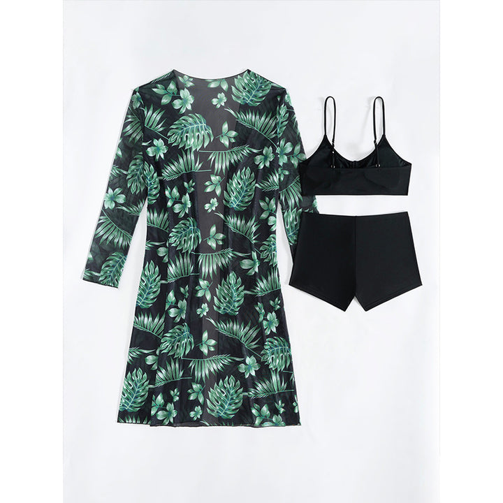 Dame Tropical Print Cover-Up og Badedragt Sæt Stilla