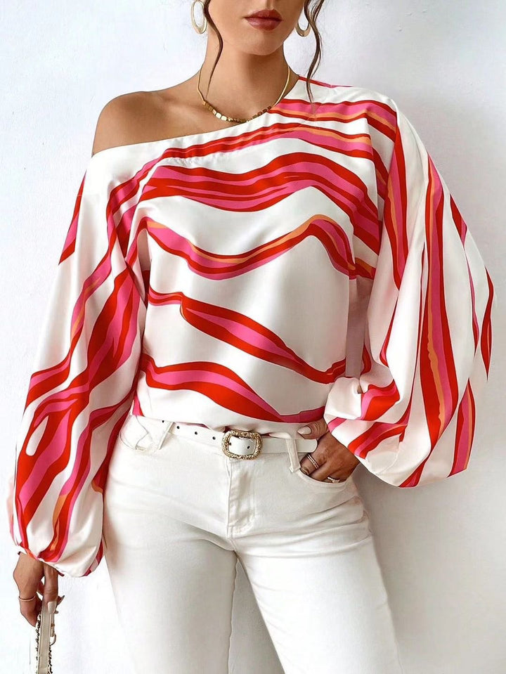 Dame Off-Shoulder Satin Bluse med ballonærmer Stilla