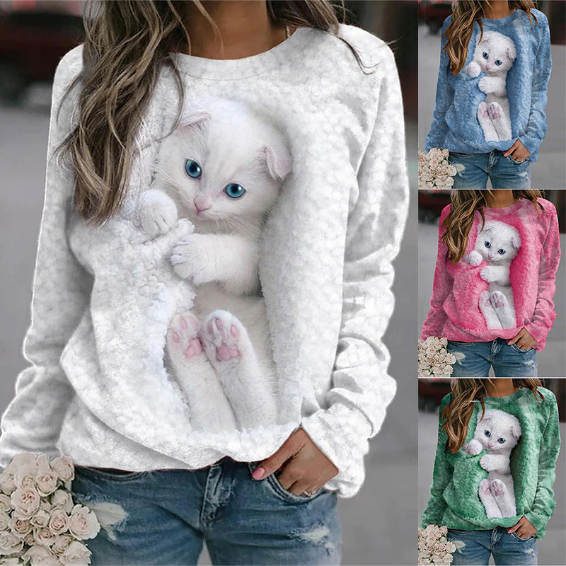 Femme Grafisk Katteprint Sweatshirt Stilla