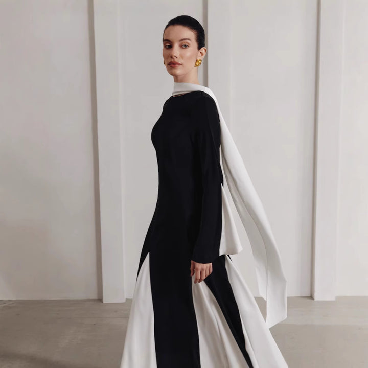 Dame Elegant Maxikjole med kontrastdetaljer og kunstkrave Stilla
