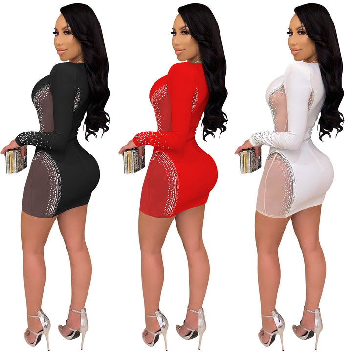 Dame Glamourøst Bodycon-kjole med gennemsigtige indsæt og glitrende detaljer Stilla