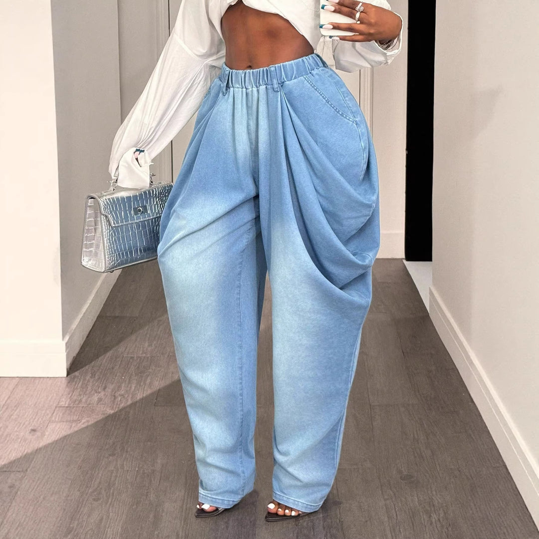 Kvinder casual baggy jeans med høj talje og praktiske sidelommer Stilla