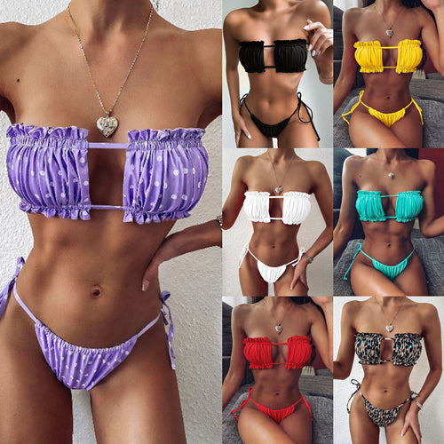 Dame bandeau-bikini med voluminøse ruffle detaljer Skovae