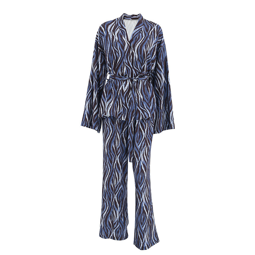 Dame Blazer-sæt med zebra-print og figursyet bælte Stilla