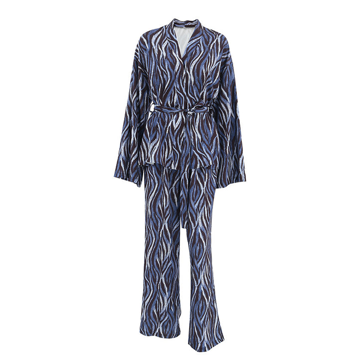 Dame Blazer-sæt med zebra-print og figursyet bælte Stilla