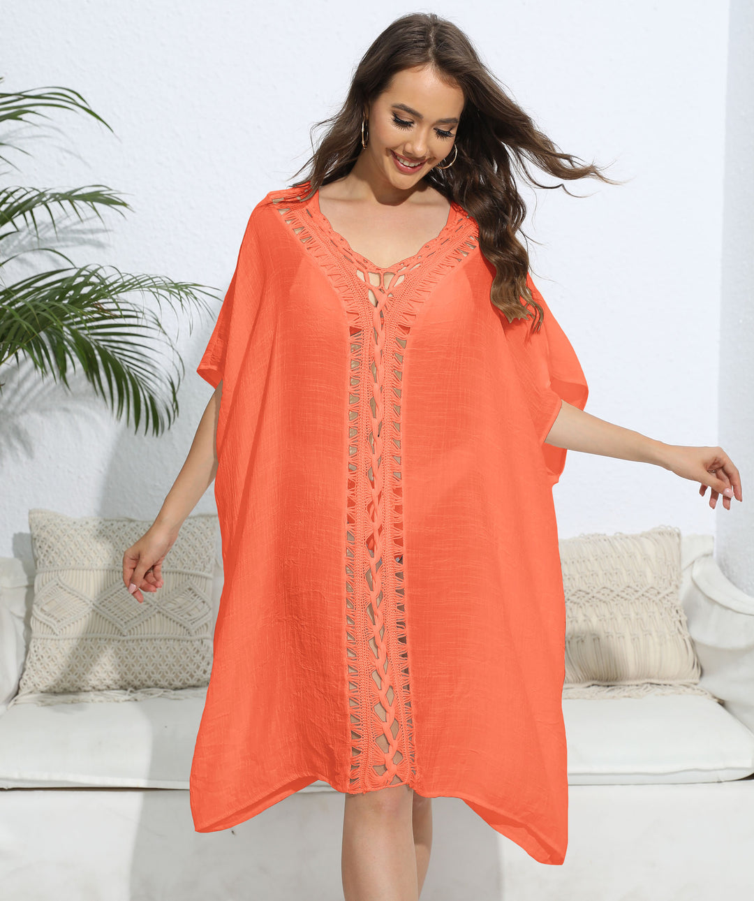 Dame Gitterdetalje Strand Kaftan Stilla