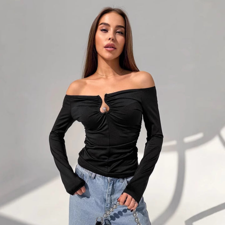 Dame Off-Shoulder Top med Rynke og Elegant Detalje Stilla