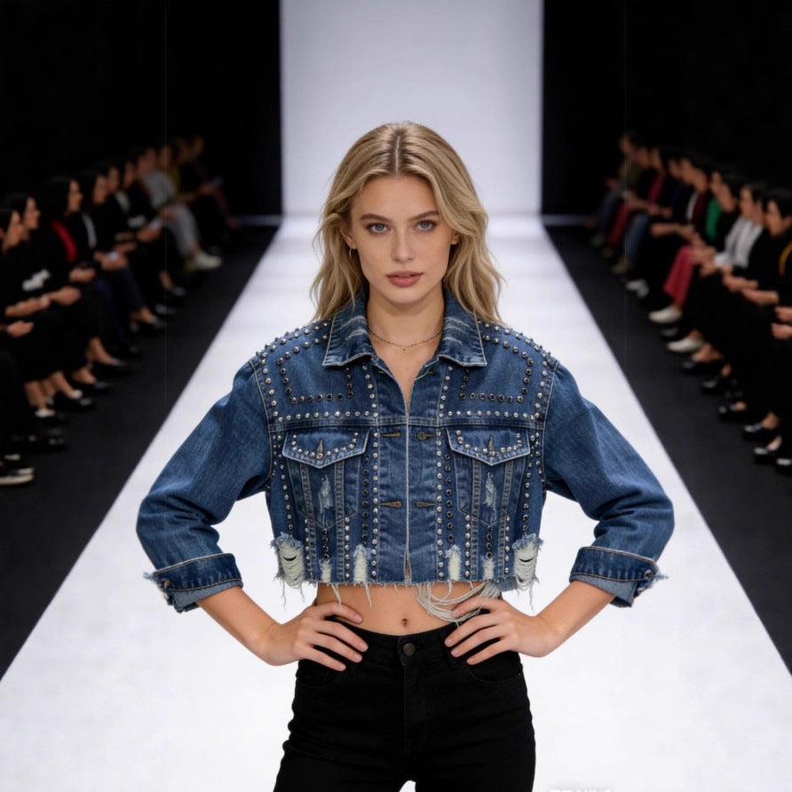 Dame mode casual denim jakke med udsmykkede detaljer Stilla