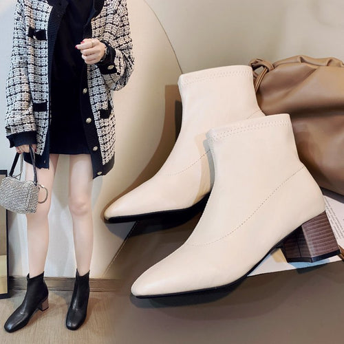 Dame Elegante Ankle Boots i høj kvalitet kunstlæder med moderne blokhæle Stilla