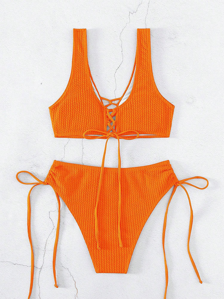 Dame Bikiniset med raffineret bindedesign og højt skåret underdel Skovae
