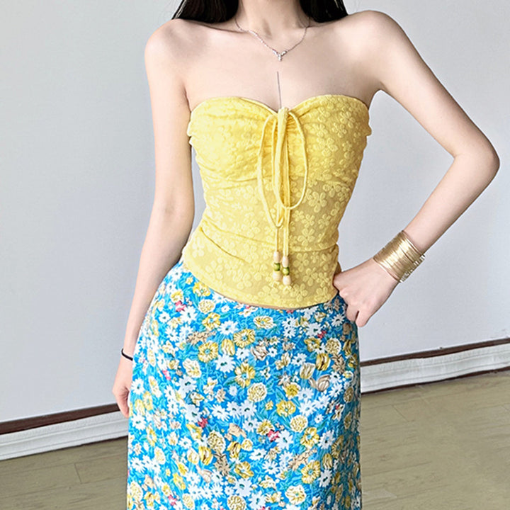 Dame bandeau-top med blomstermønster og flettet detalje Skovae