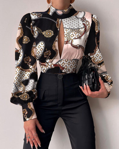 Damer modebluse med grafisk design Stilla