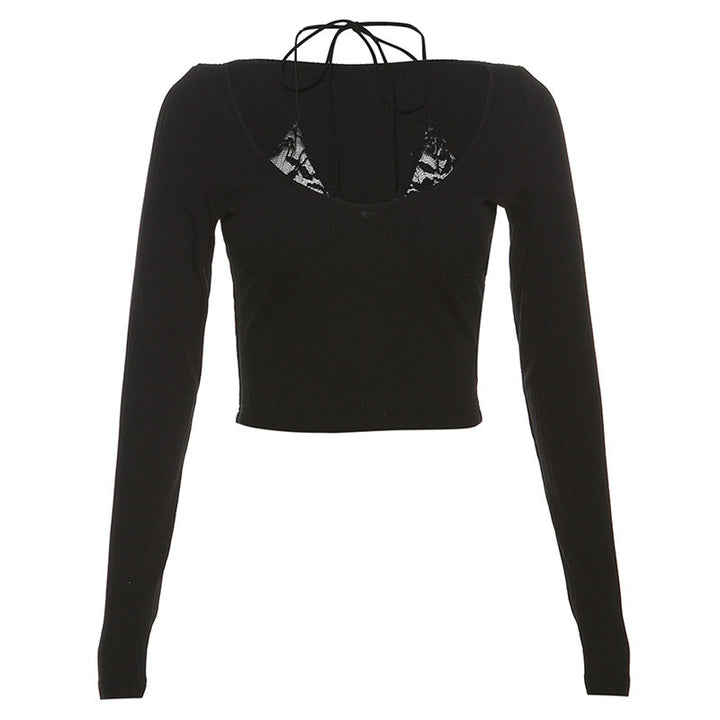 Dame afslappet crop-top med raffineret rygudskæring og langærmet design Stilla