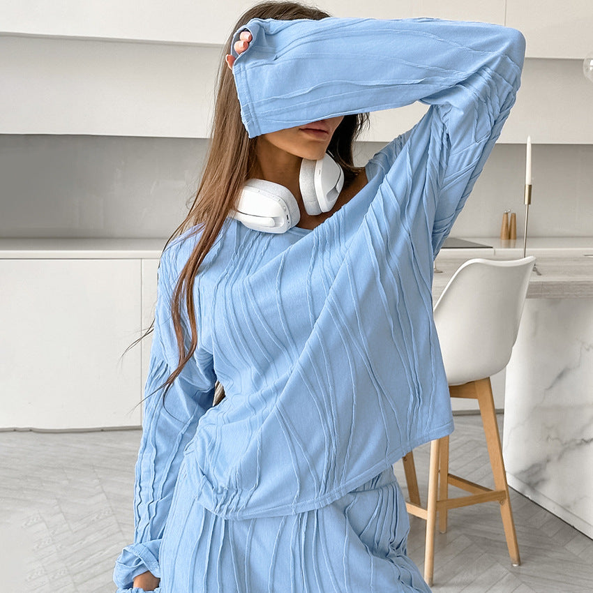 Dame trendy loungewear-sæt med struktureret overdel og behagelige bukser Stilla