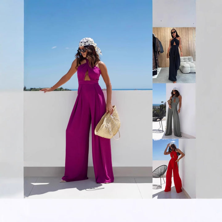 Damer Elegant Jumpsuit med dyb udskæring og bredt skåret ben Stilla