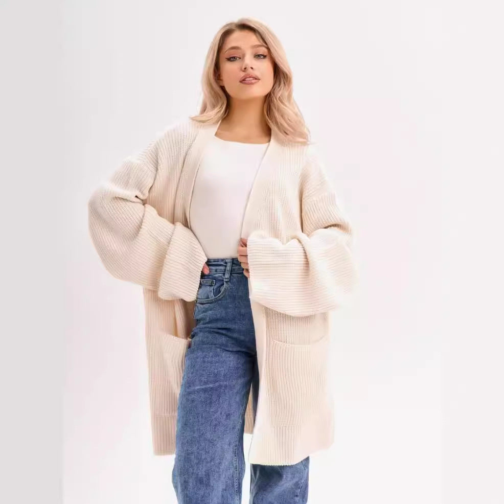 Stilla | Strikjakke Strikket Uldblanding Plus Size Lange Ærmer Åben Foran