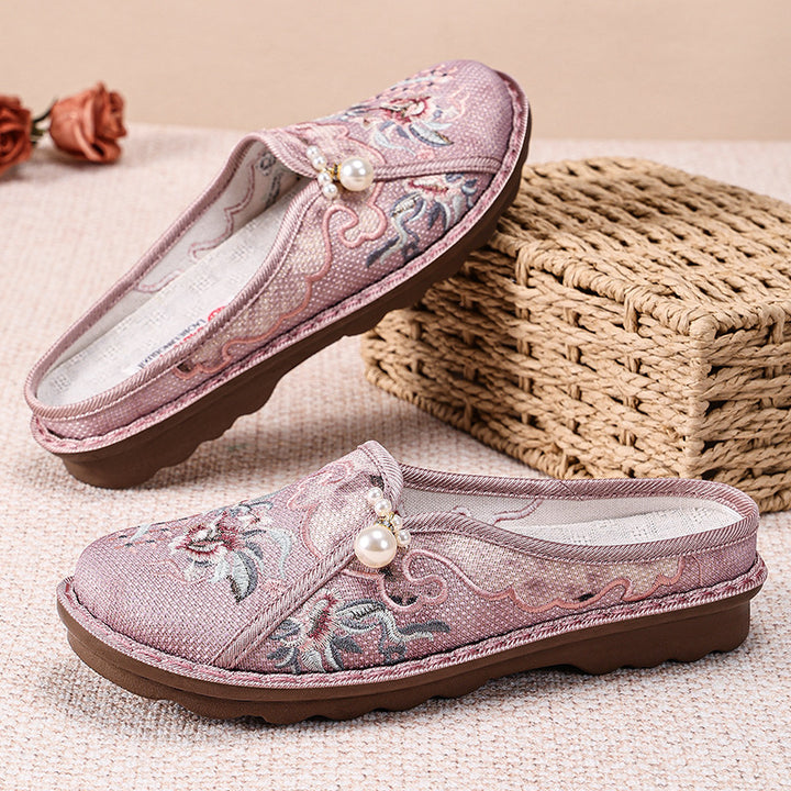 Femme dekorerede Slipper Clogs med blomsterbroderi Stilla