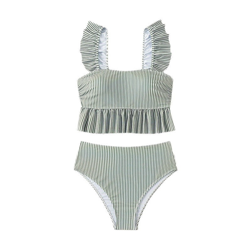 Dame Crop-Top Bikini-Sæt med Flæsedetaljer Skovae