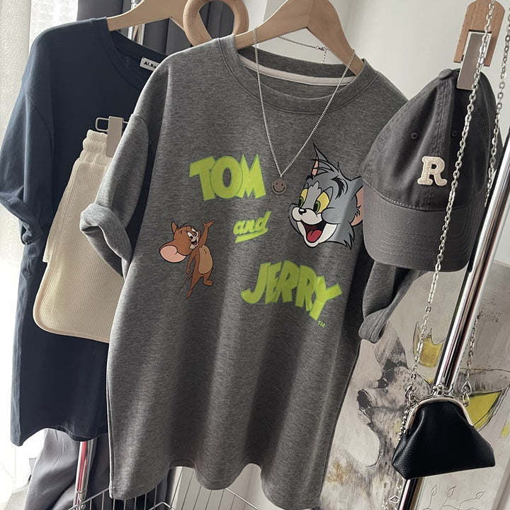 Dame Sweater i afslappet cartoon-stil med kreativt tryk Stilla