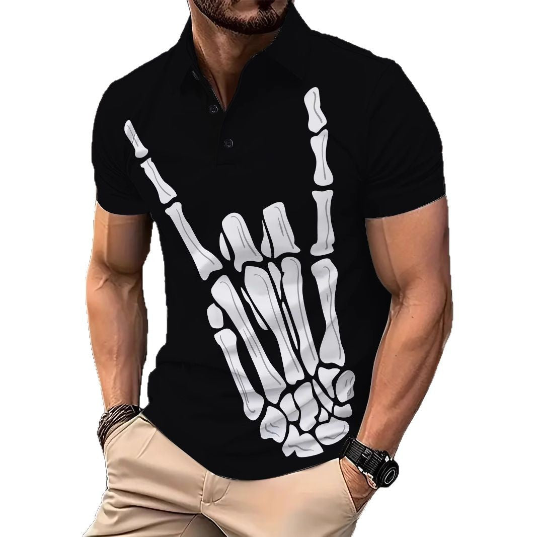 Herrer Polo-Shirt med kreativt skeletdesign Stilla