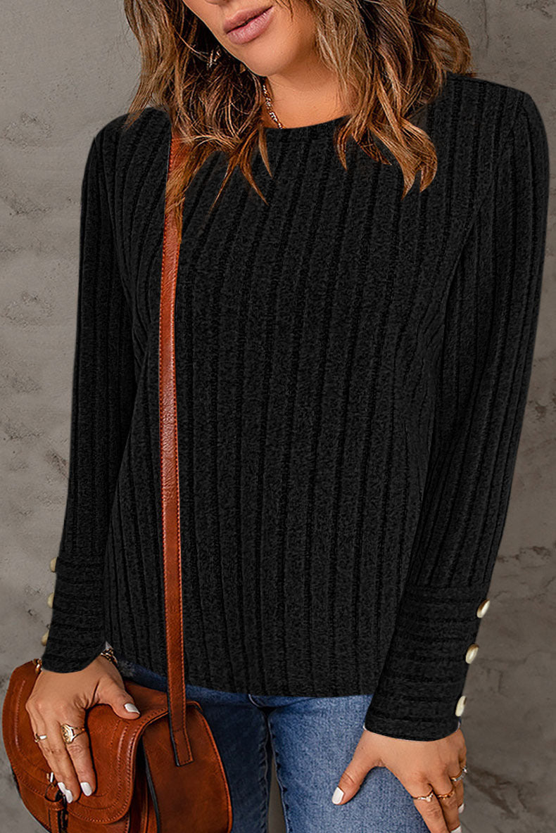 Dame ribstrikpullover med knapdetalje Stilla